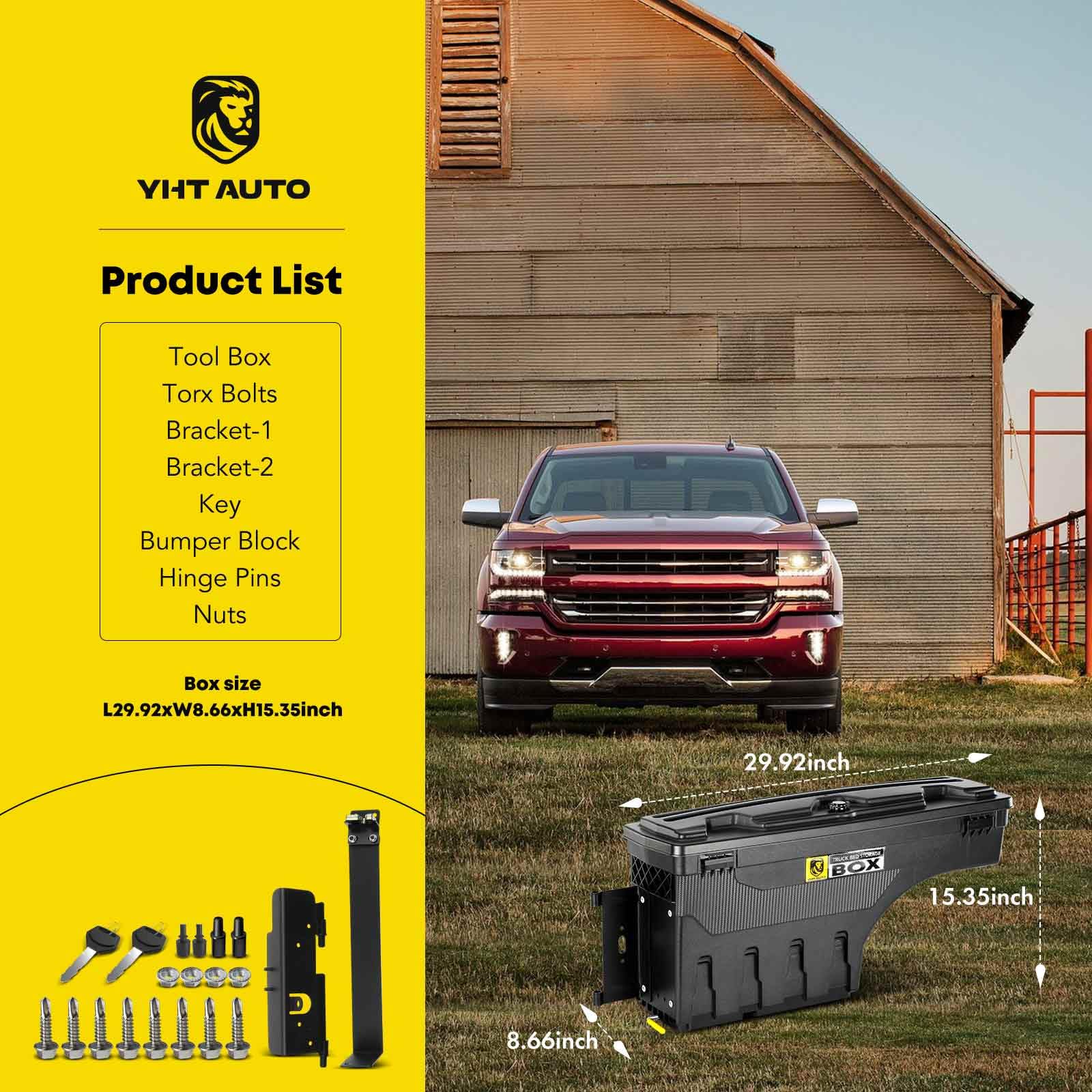 Lockable Truck Bed Tool Box for 1999-2016 Ford F-250 & F-350 Super Duty | Driver Side | Waterproof Swing Toolbox | Wheel Well Storage | Perfect for Road Trips & Work Site Organization