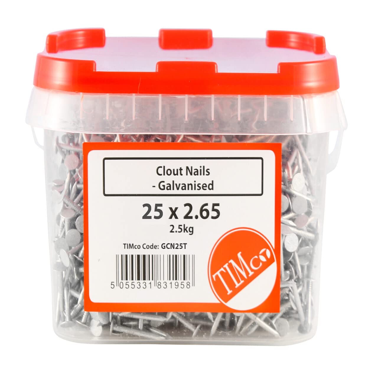Galvanized Clout Nails 65 x 2.65mm - 2.5kg Tub for Roofing, Fencing & DIY Projects - Heavy Duty Construction Nails for Woodwork and Outdoor Use