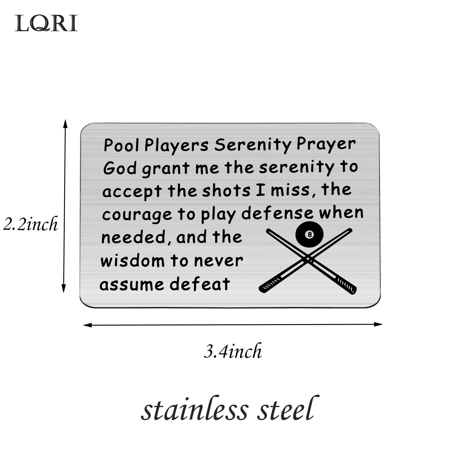 LQRI Billiards Gift - Serenity Prayer Wallet Card for Pool Players | 8-Ball Design Billiard Coach Accessory | Perfect Gift for Pool Enthusiasts & Bar Game Lovers