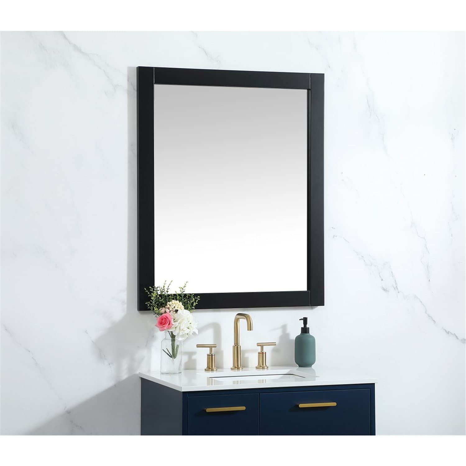 Elegant Black 30x36 MDF Metal Vanity Mirror for Bathroom Decor