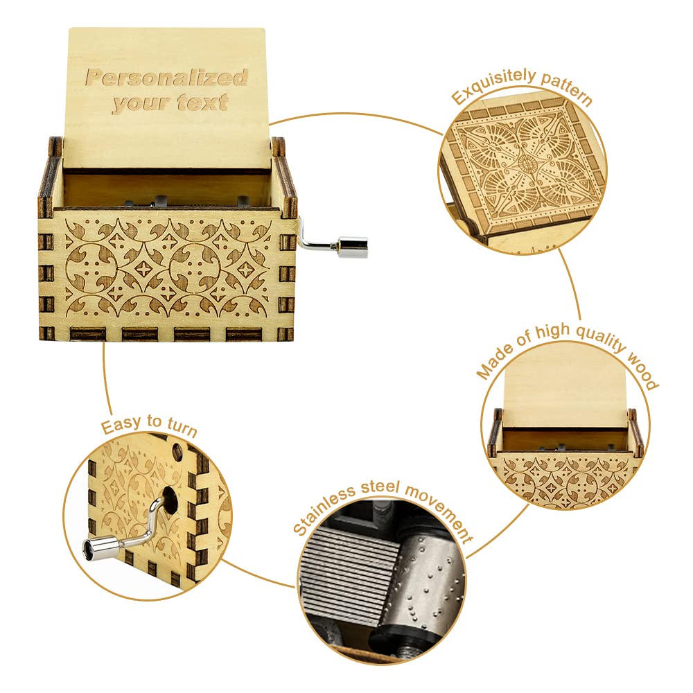 Hand-Cranked Personalized EBONY Wooden Music Box - Engraved 'Happy Birthday to You' - Perfect Gift for Daughter, Mom, Birthday & Valentine's Day - Romantic Home Decor & Keepsake Present