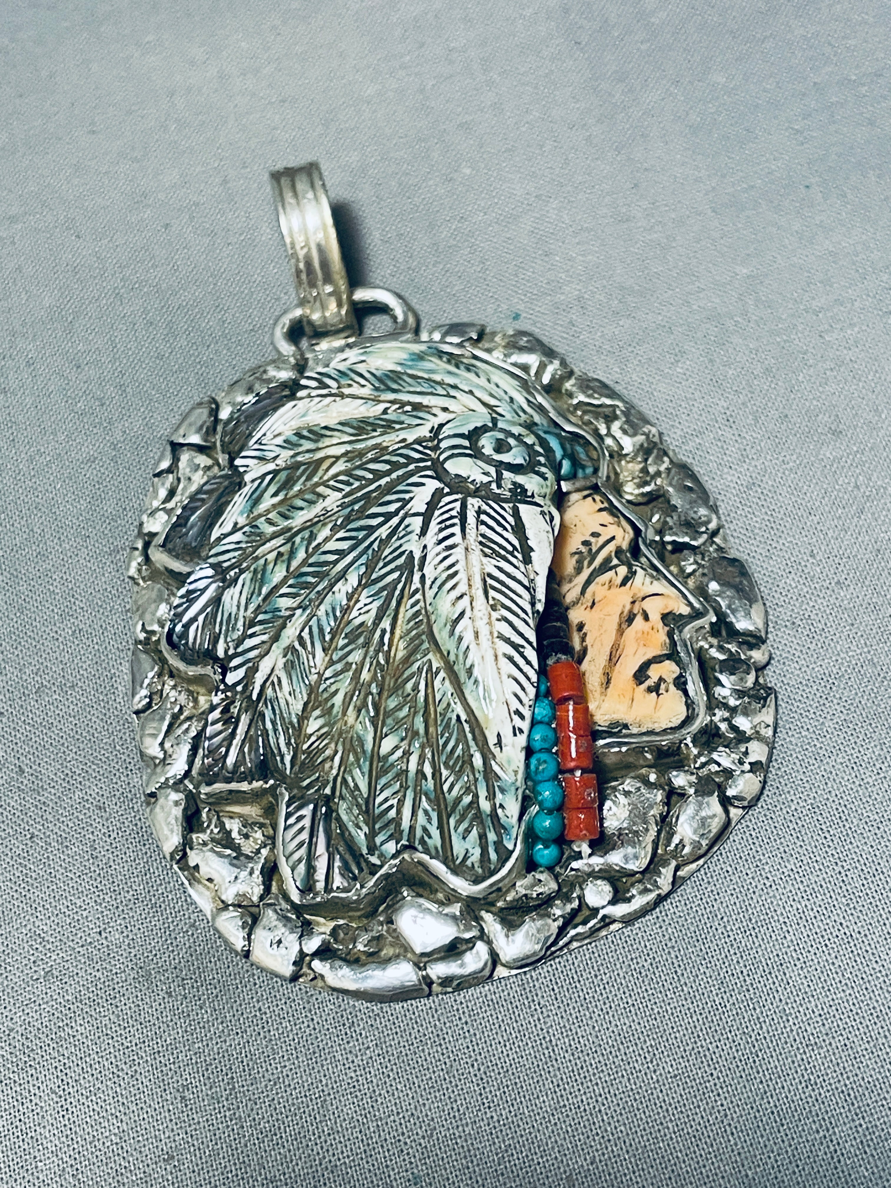 Vintage Francisco Gomez Chief Turquoise Sterling Silver Pendant Necklace - Handmade Native American Jewelry for Women & Men - Perfect for Boho, Western & Southwest Fashion