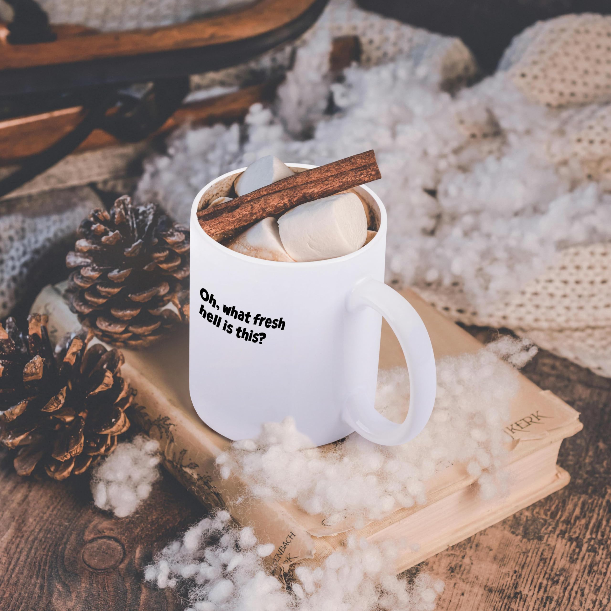 3dRose 11oz Funny Coffee Mug - 'Oh, What Fresh Hell Is This' Saying - Perfect Gift for Coffee Lovers & Office Humor - Great for Morning Brews, Office Use & Gag Gifts