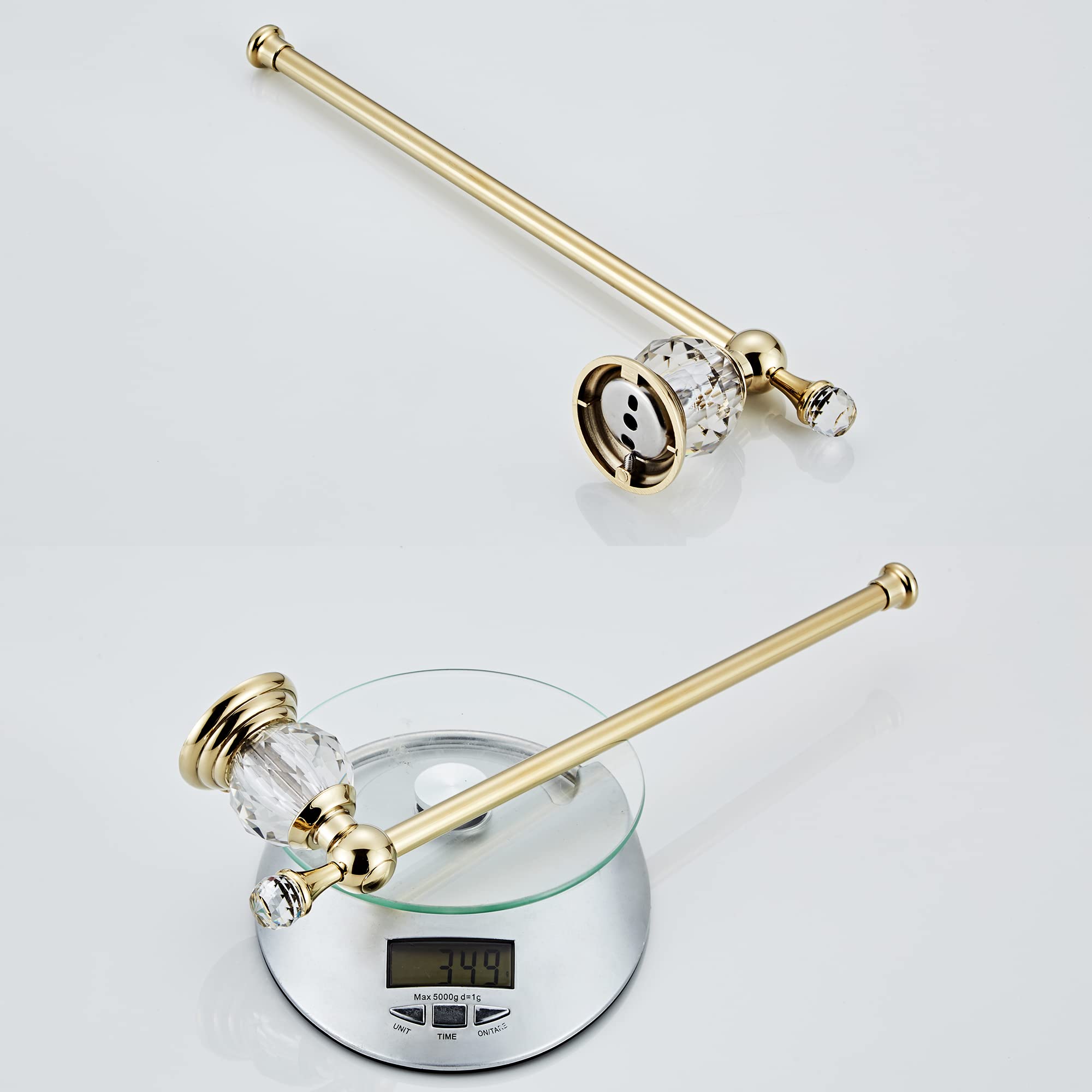 Premium Gold Crystal Bathroom Hardware Set - Adjustable Towel Rack, Toilet Paper Holder, Hand Towel Ring & Wall Hooks - Elegant Wall Mounted Bathroom Accessories for Modern Homes, Hotels & Luxury Spaces