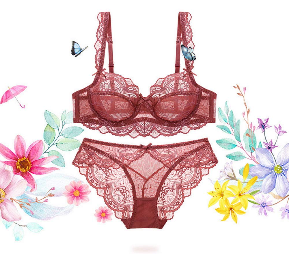 Ultra-Thin Sheer Lace Bra and Panty Set for Women - Sexy Translucent Lingerie with Embroidery Details - Perfect for Date Night, Bridal Wear & Sensual Occasions