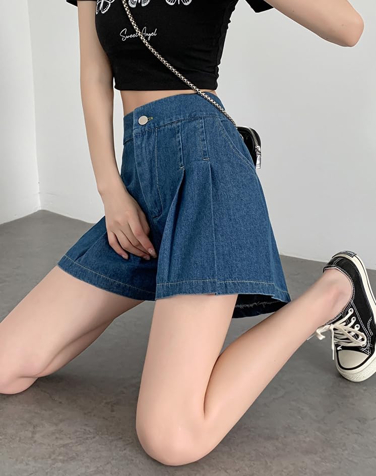 POHADON Women's 2025 Y2K High Waisted Denim Shorts - A-Line Flare Wide Leg Pleated Jean Shorts with Pockets | Summer Fashion, Streetwear, Casual Outfits & Beachwear