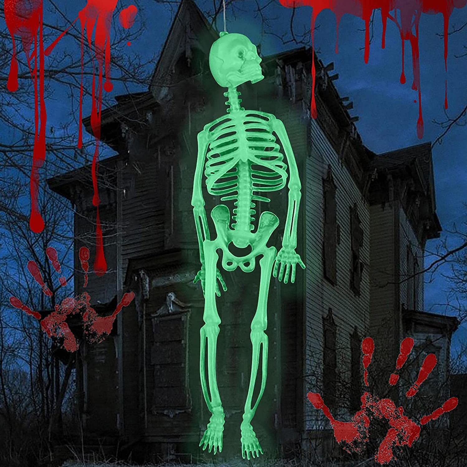 Glow in the Dark Halloween Skull Skeleton Prop - 8 Inch Scary Decor for Haunted Houses, Trick or Treat, Party Decorations & Spooky Night Events - Realistic Luminous Halloween Decoration