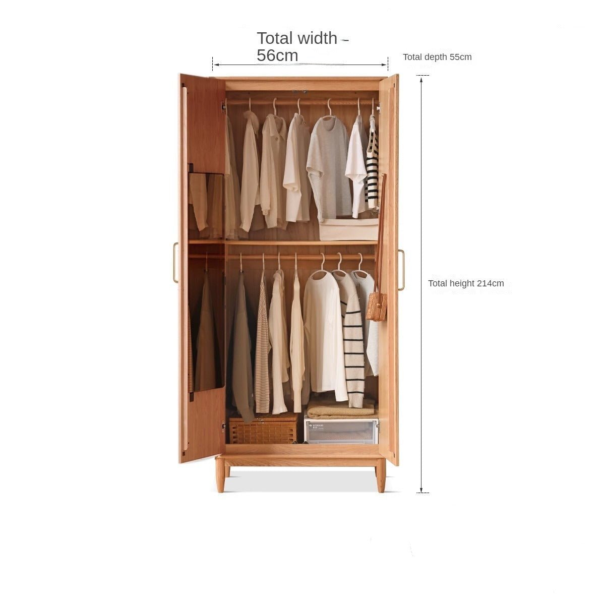 Solid Oak Wood Rattan Wardrobe - Stylish Storage for Bedroom, Living Room & Closet Organization