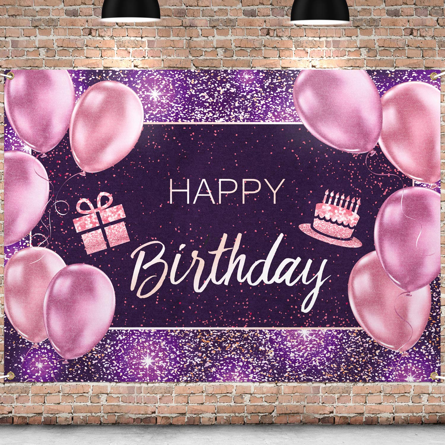 Happy Birthday Banner Backdrop - Pink Purple Gold 4x6ft Party Decor for Girls & Women - Perfect for Birthday Celebrations, Baby Showers & Special Events