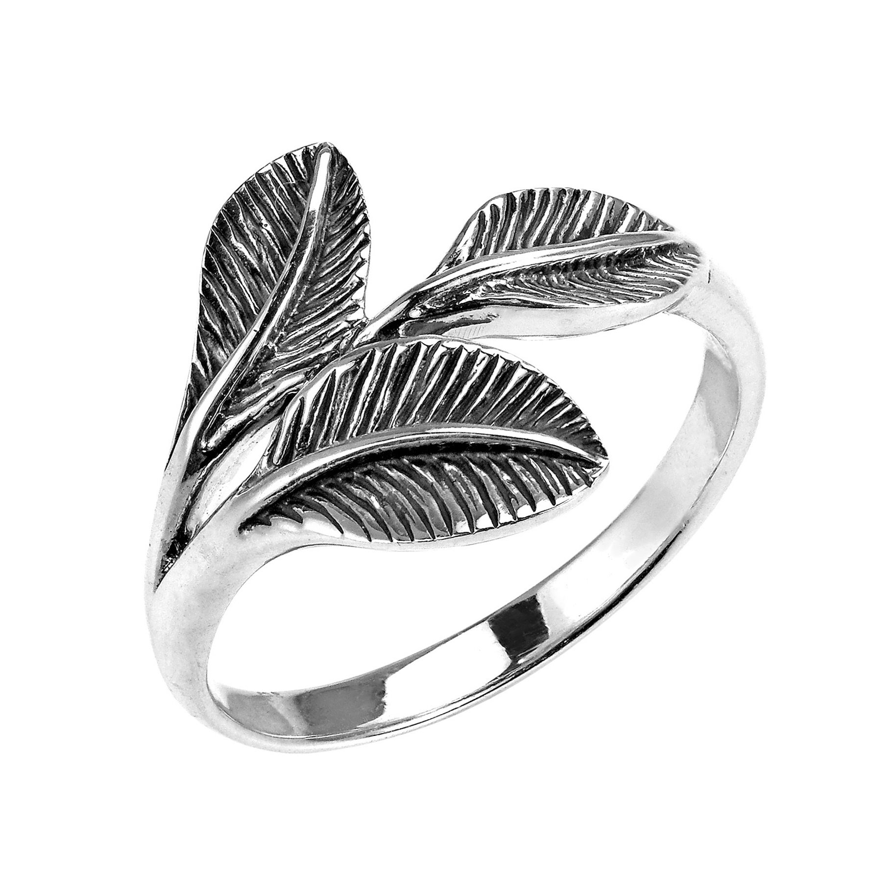 Aeravida Nature's Embrace Three Leaves Wrap .925 Sterling Silver Ring for Women | Delicate Wedding, Engagement & Everyday Jewelry | Comfort Fit Leaf Design Ring | Perfect for Bridal, Anniversary Gifts & Casual Wear | Available in Sizes 7-8