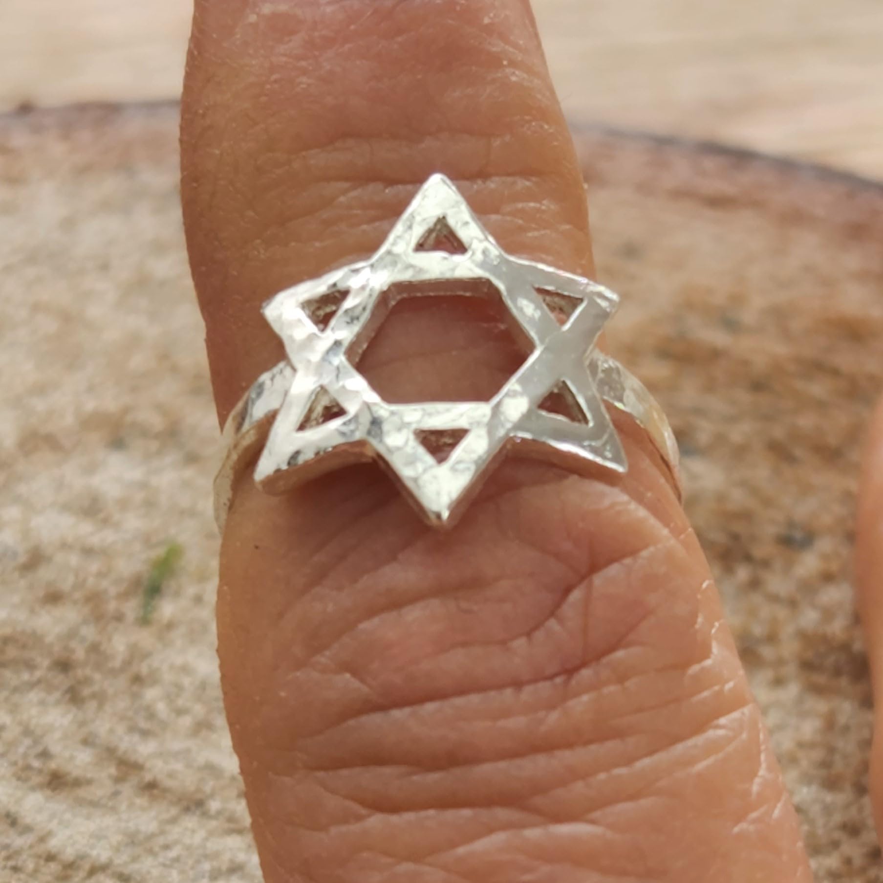925 Sterling Silver Star of David Hammered Ring - Jewish Magen David Stackable Ring for Women, Size 8 | Non-Tarnish Religious Jewelry for Everyday Wear, Gift Giving & Special Occasions