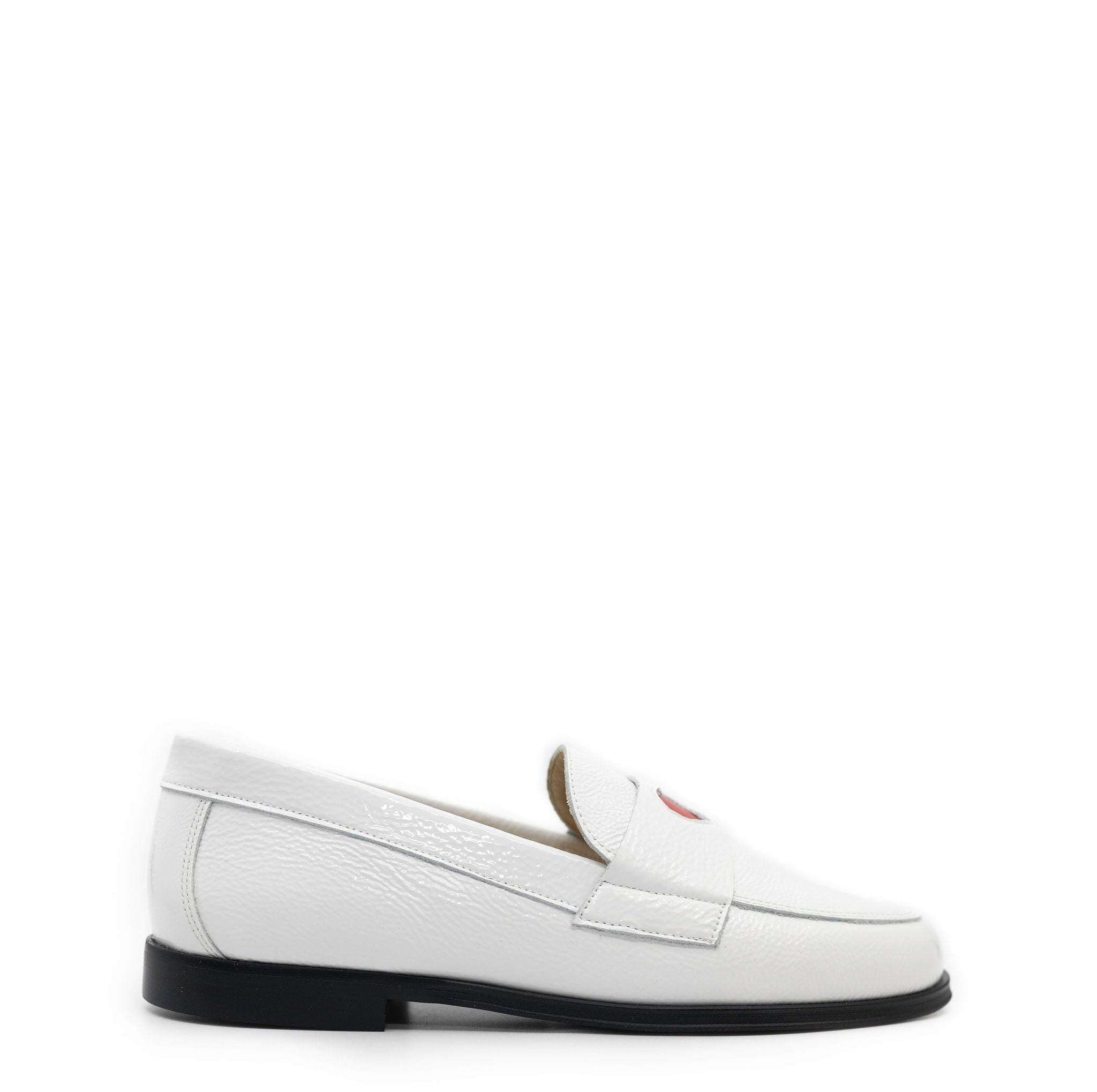 Blublonc Women's White Patent Leather Heart Loafers - Comfortable Slip-On Shoes for Work, Office & Casual Wear
