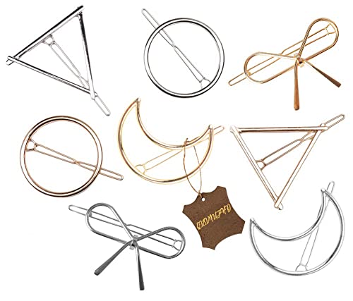 8Pcs Hair Clips for Women & Girls - Gold & Silver Metal Barrettes with Star, Moon, Triangle & Bow Designs - Hair Accessories for School, Parties & Everyday Styling