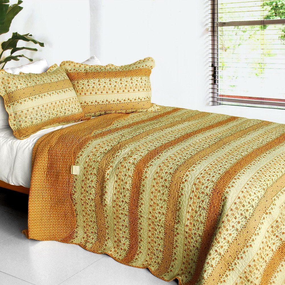 Blancho Bedding 3-Piece Cotton Vermicelli-Quilted Printed Quilt Set - Full/Queen Size - Soft & Breathable Bed Cover for Cozy Nights - Perfect for Master Bedroom, Guest Room & Dorm Decor