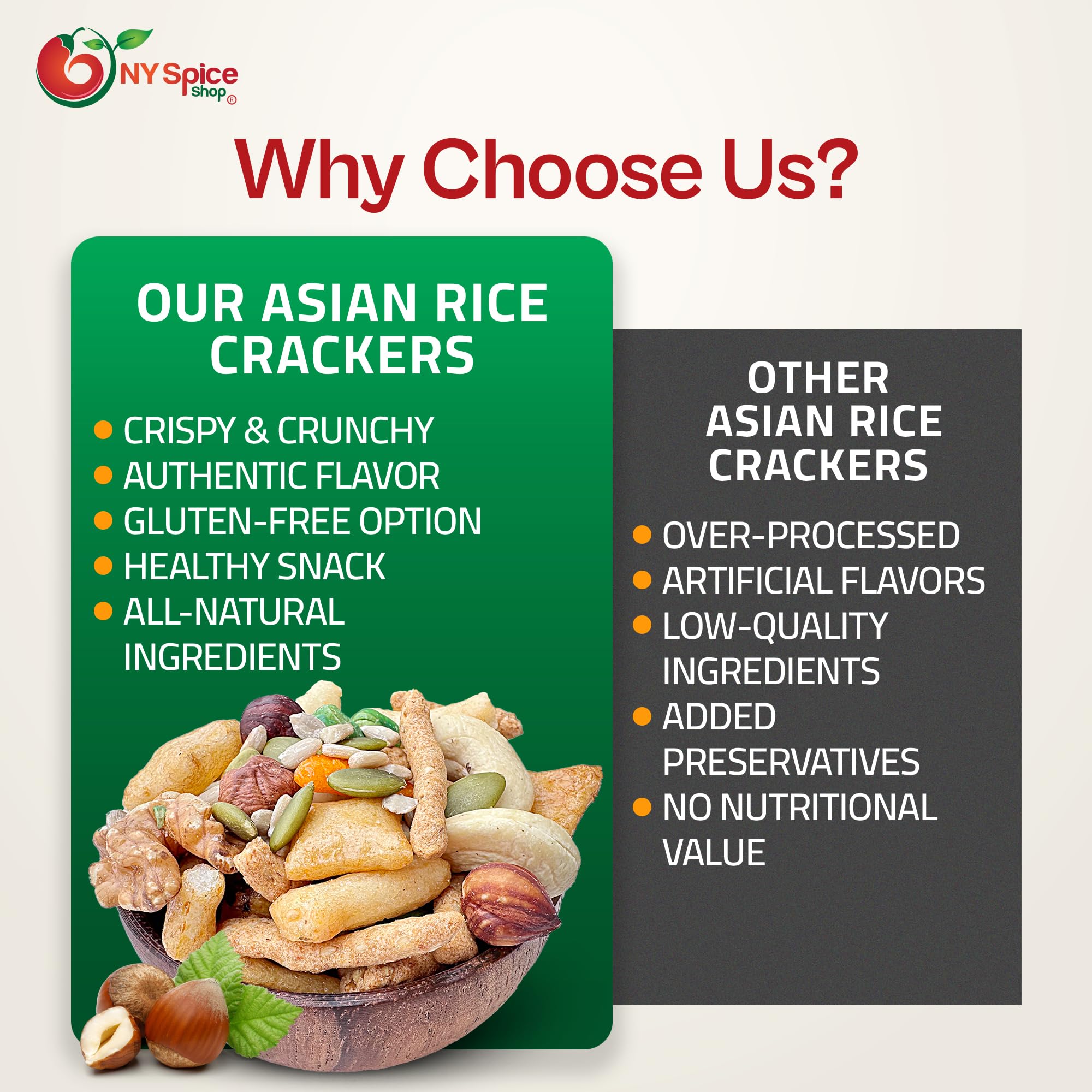 NY Spice Shop Asian Rice Crackers - 5lb Crunchy Spicy Natural Mixed Rice Snacks (No Artificial Colors) - Perfect for Parties, Snacking & Asian Cuisine