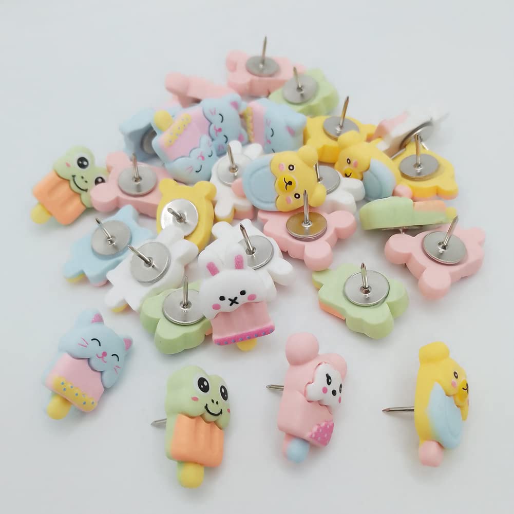 30 Pcs Cute Frog Ice Cream Push Pins - Mini Decorative Thumbtacks for Photos, Notes, Maps & Bulletin Boards - Fun Office & School Supplies for DIY Projects, Wall Decor & Crafting