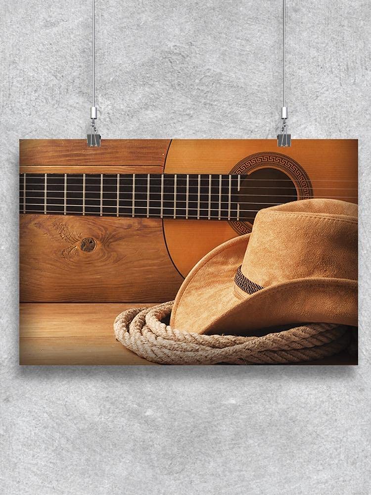 Smartprints Lasso Guitar and Hat Poster - Vintage Music Wall Art Decor for Bedroom, Living Room & Office