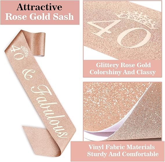 40th Birthday Party Decorations for Women - Gold Crown/Tiara, Satin Sash, Elegant Cake Topper & Candles Set - Perfect 40th Birthday Gift for Her - Great for Milestone Celebrations, Surprise Parties & Photo Backdrops