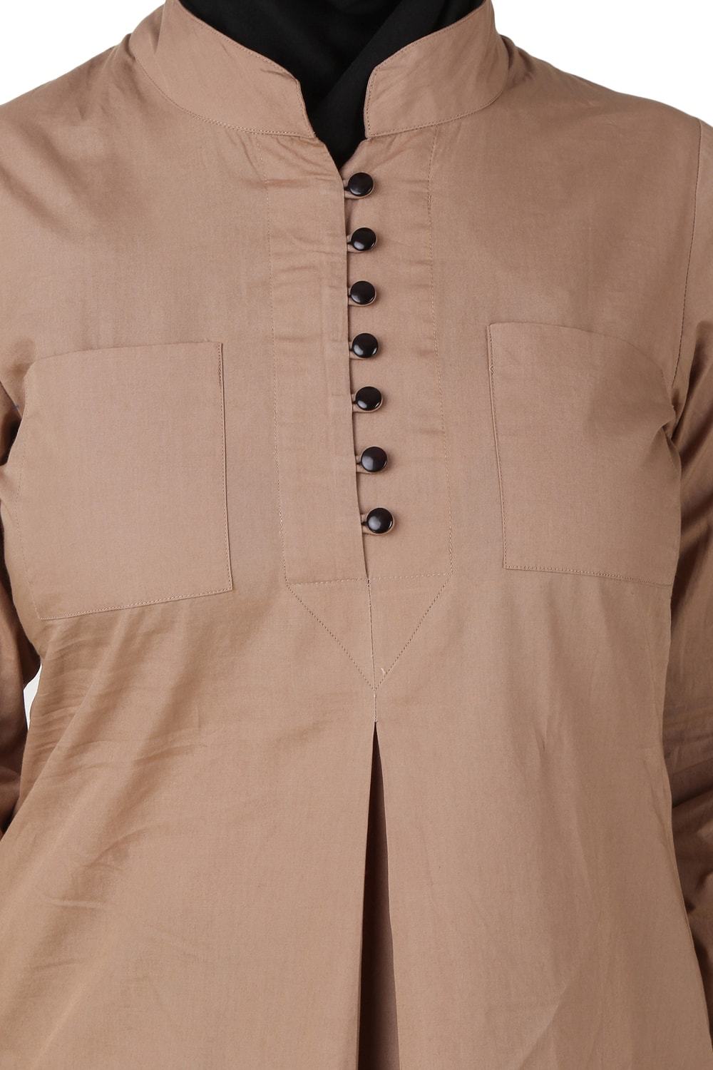 Afnan Cotton Khaki Tunic for Women - Soft Casual Long Shirt Top with Side Slits | Perfect for Work, Travel & Everyday Wear