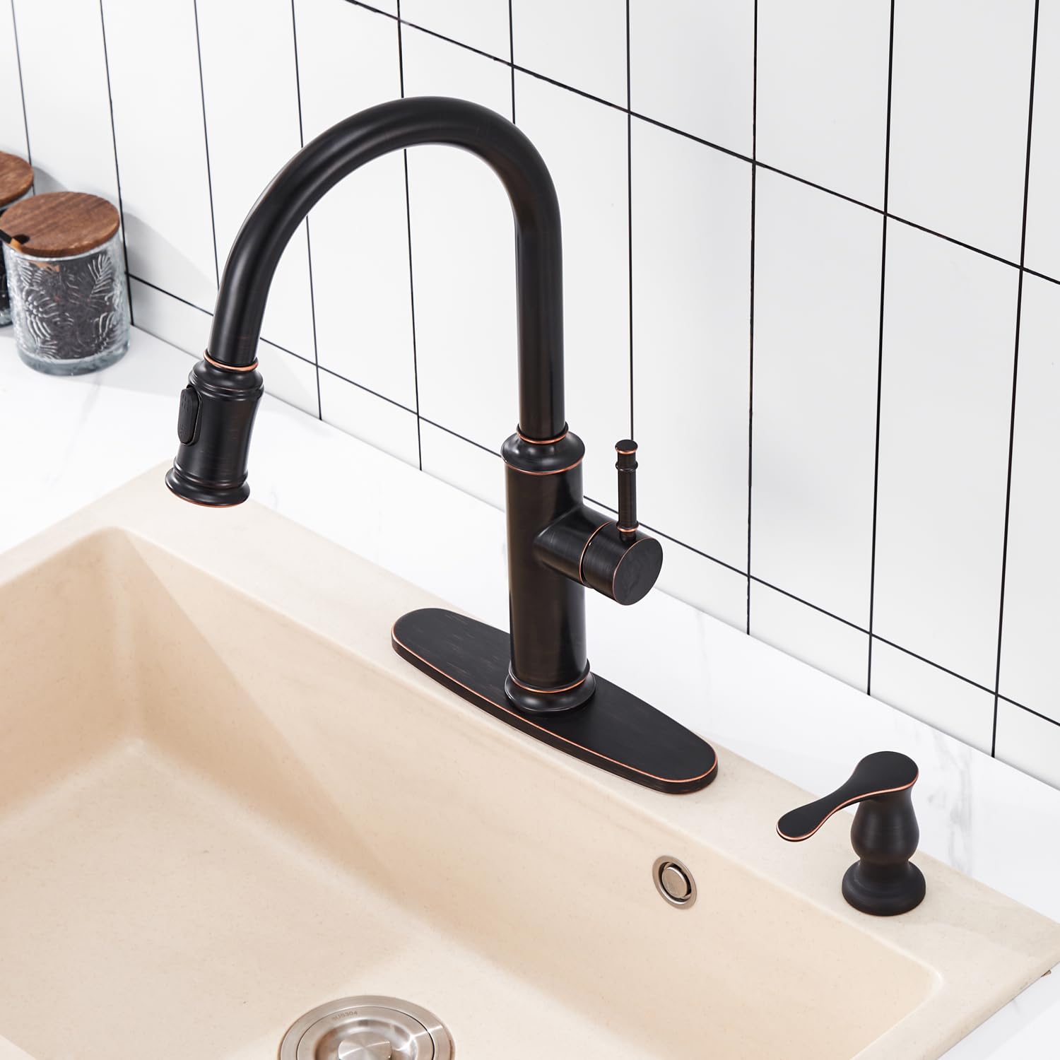 GAGALIFE Oil Rubbed Bronze Kitchen Sink Soap Dispenser - 13 OZ Built-In Top Refillable Liquid Soap Dispenser for Kitchen, Bathroom, and Laundry Room