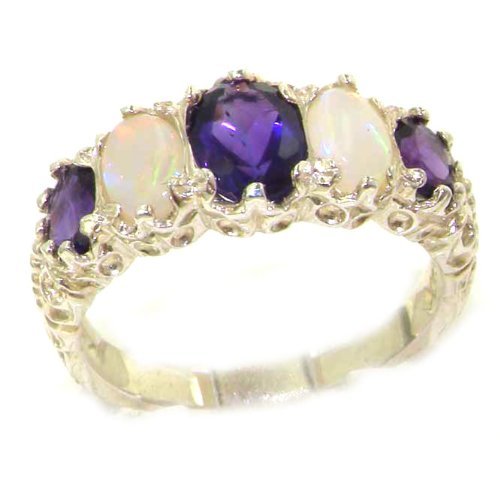 925 Sterling Silver Natural Amethyst & Opal Promise Ring for Women - Size 5.5 | Elegant Jewelry Gift for Girlfriend, Anniversary, Valentine's Day