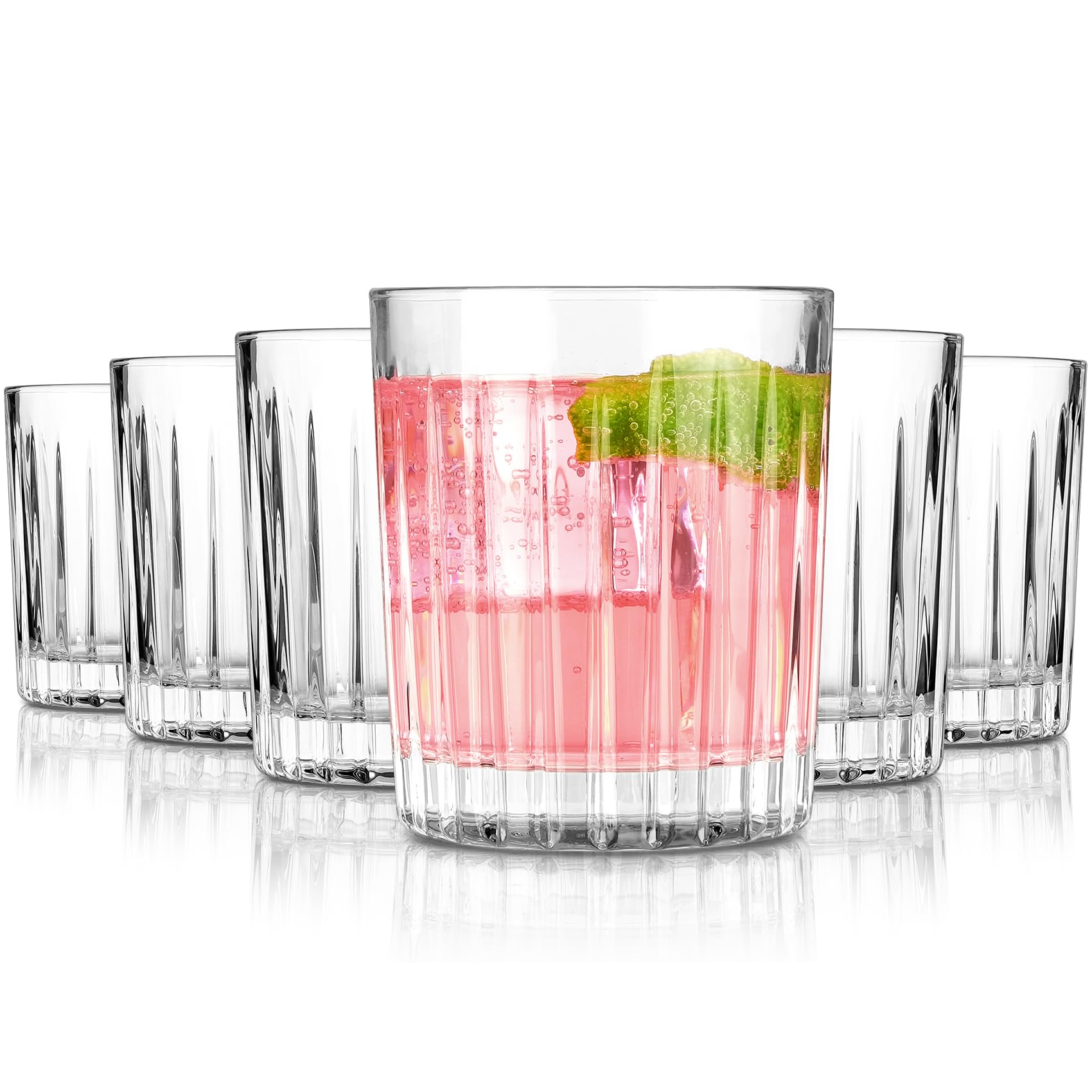 Premium VertiLine 13.5oz Highball Glasses - Set of 6 Lead-Free Crystal Drinking Glasses for Water, Mojitos & Cocktails | Tall Bar Glasses for Home, Restaurants & Parties
