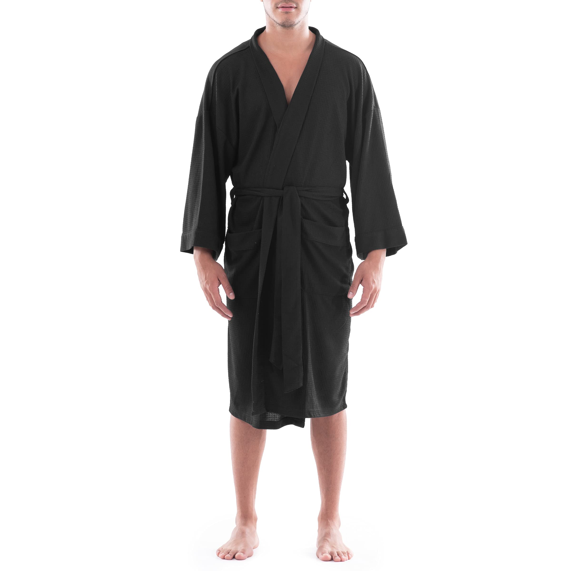 Fruit of the Loom Men's Waffle Kimono Robe - Soft Cotton Bathrobe for Relaxation at Home, Spa & Lounging