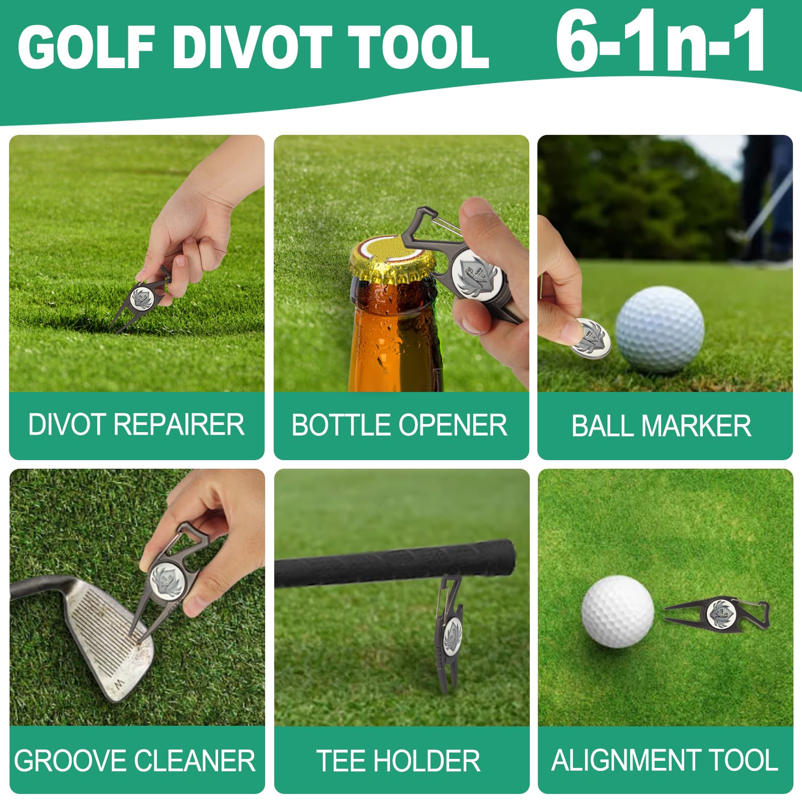 6-in-1 Golf Divot Repair Tool with Ball Marker & Club Holder - Premium Golf Accessories for Men & Women | Perfect Golf Gift for Players & Course Use