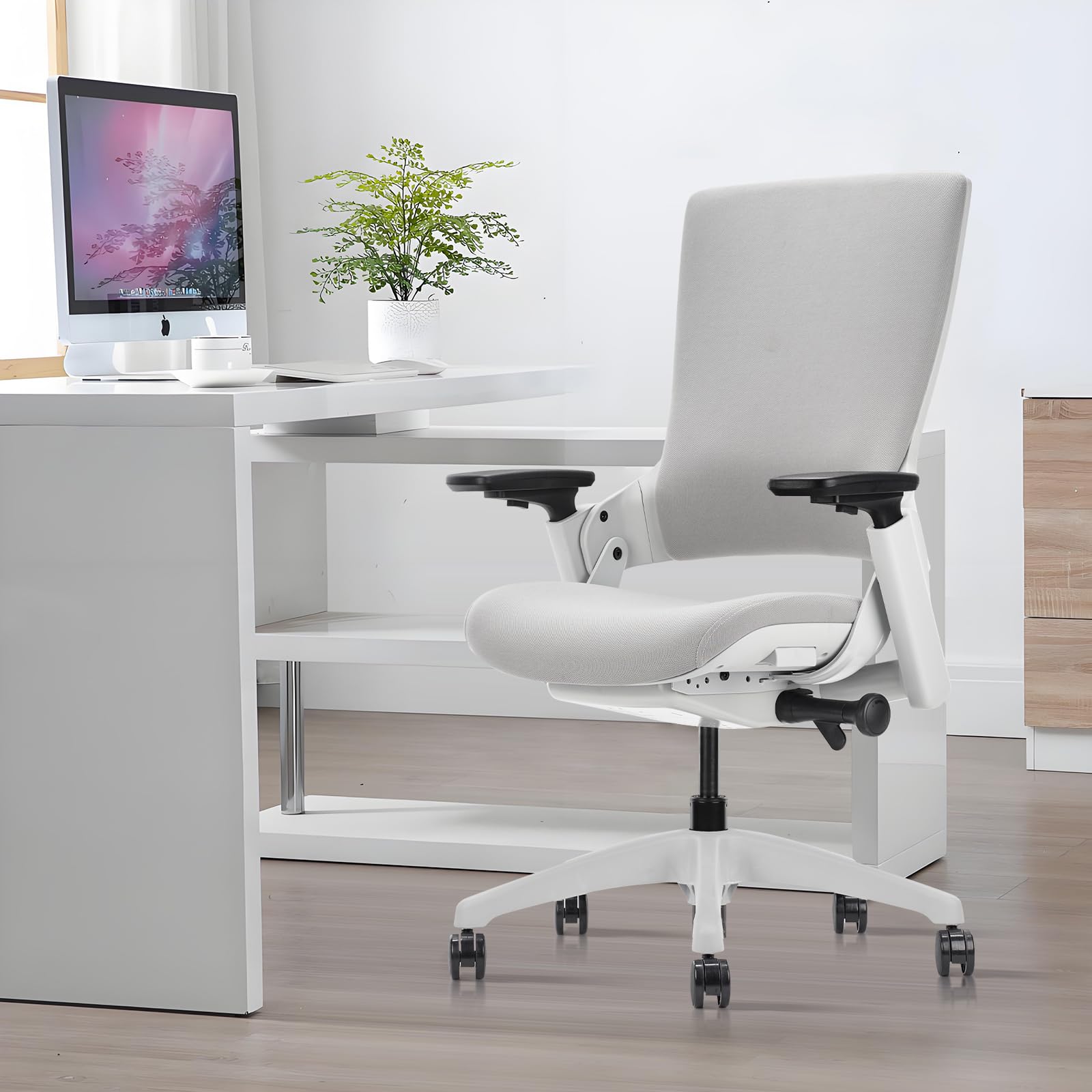 CLATINA Ergonomic Office Chair - Adjustable Swivel Executive Chair with 3D Armrests & Lumbar Support, Fabric Backrest Computer Task Chair for Home Office, Conference Room & Workspace - Perfect for Long Hours Sitting & Back Pain Relief