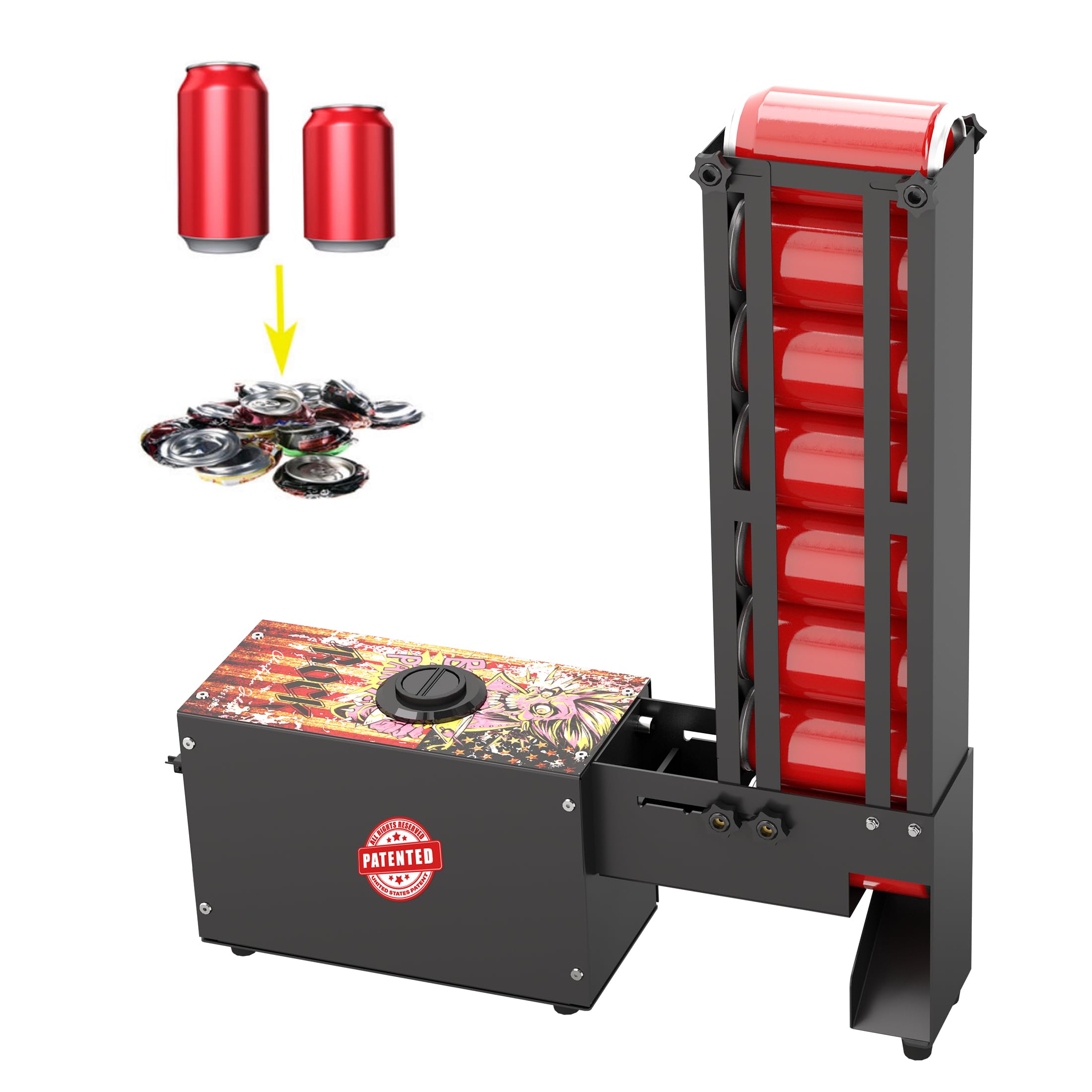 Electric Aluminum Can Crusher with Hopper - Automatic Heavy Duty Countertop Can Smasher for Recycling Soda & Beer Cans (Black) - Perfect for Home Bars, Garages & Eco-Friendly Waste Management