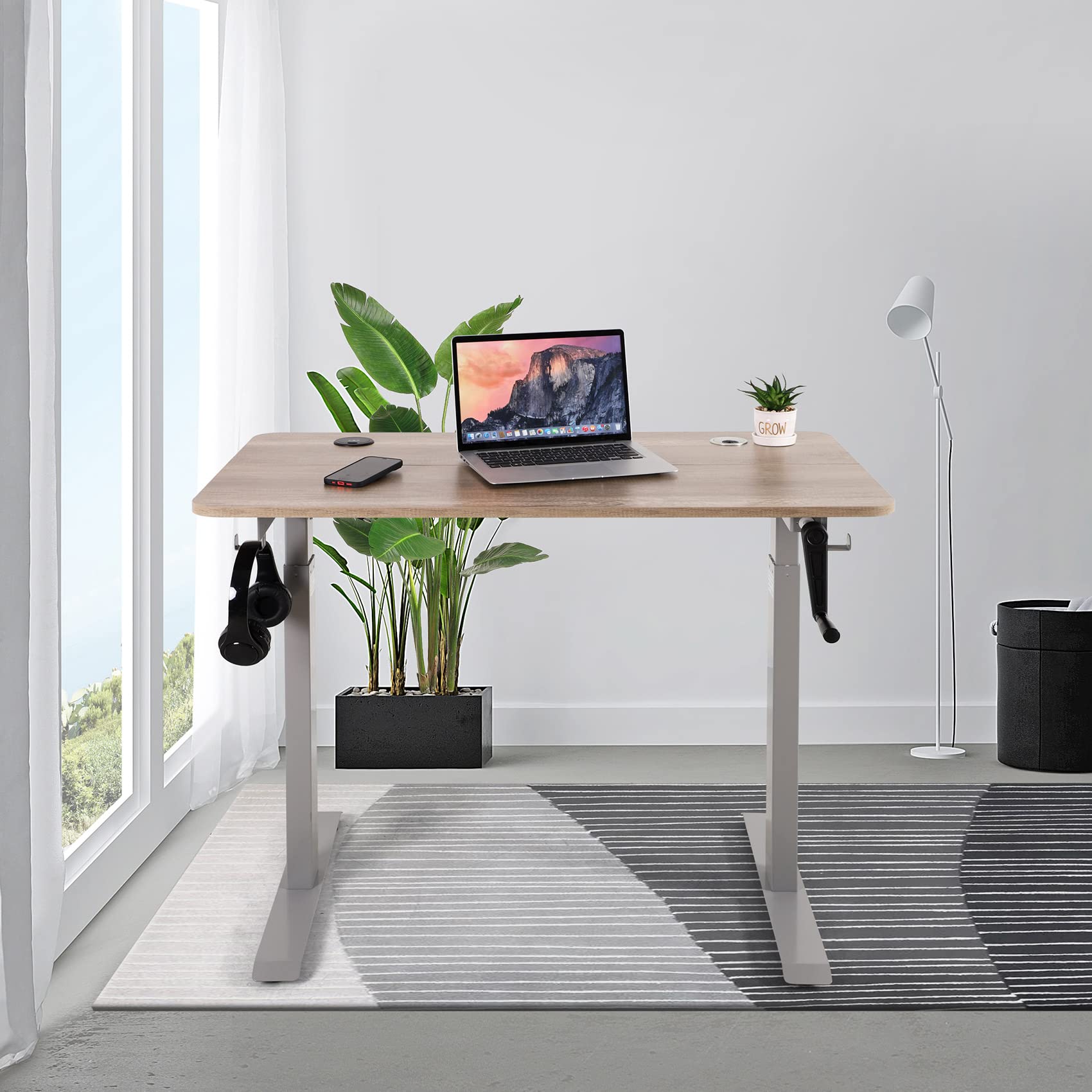 UNICOO Adjustable Height Standing Desk with USB & Wireless Charger - Home Office Desk, Gaming Table, Computer Desk in Antique Oak (NTCSET-01-M2) - Perfect for Remote Work, Online Gaming & Ergonomic Workspaces