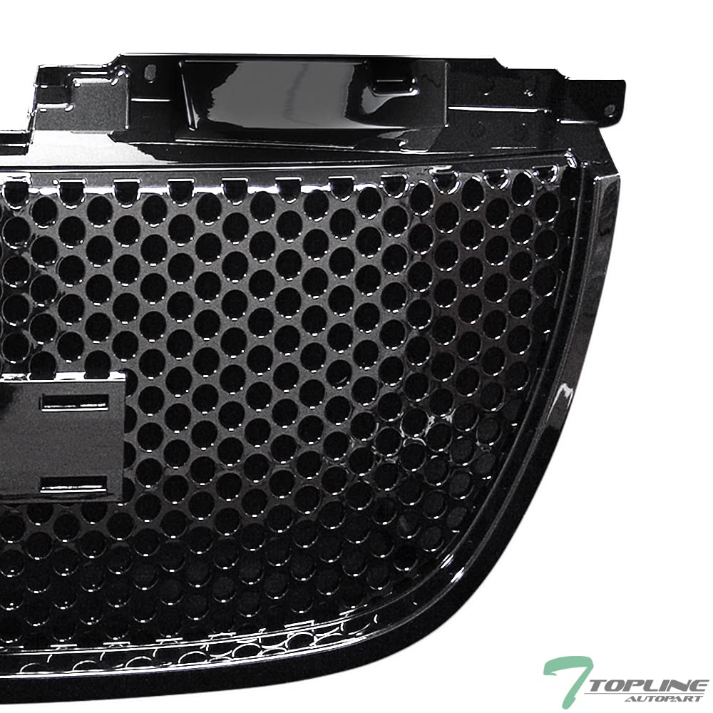 Glossy Black ABS Front Upper Hood Grill & Lower Bumper Grille Guard with Round Hole Mesh Design - Compatible with 2007-2014 GMC Yukon XL Denali | Perfect for Off-Road Protection & Custom Styling