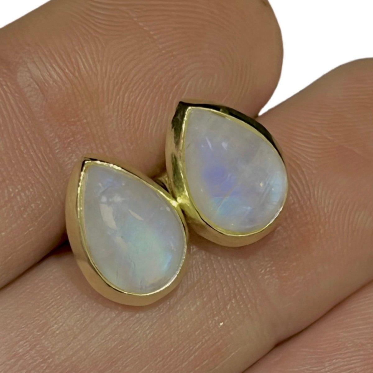 Laihas Gold Moonstone Stud Earrings for Women - Classic Chic Raindrop Design - Perfect for Wedding, Party & Everyday Wear