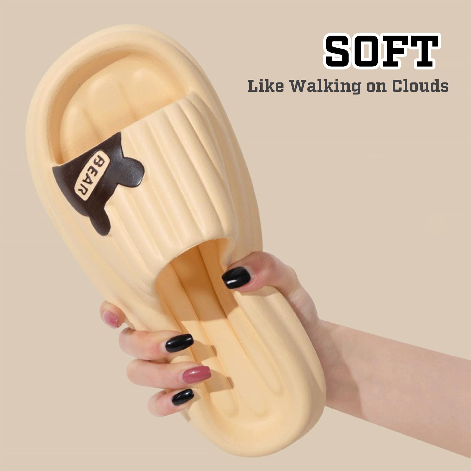 Comfortable Cloud Slides for Women & Men - Non-Slip Bear Pillow Slippers, Soft Foam Bath Sandals for Indoor, Outdoor, Shower, Pool & Home Use