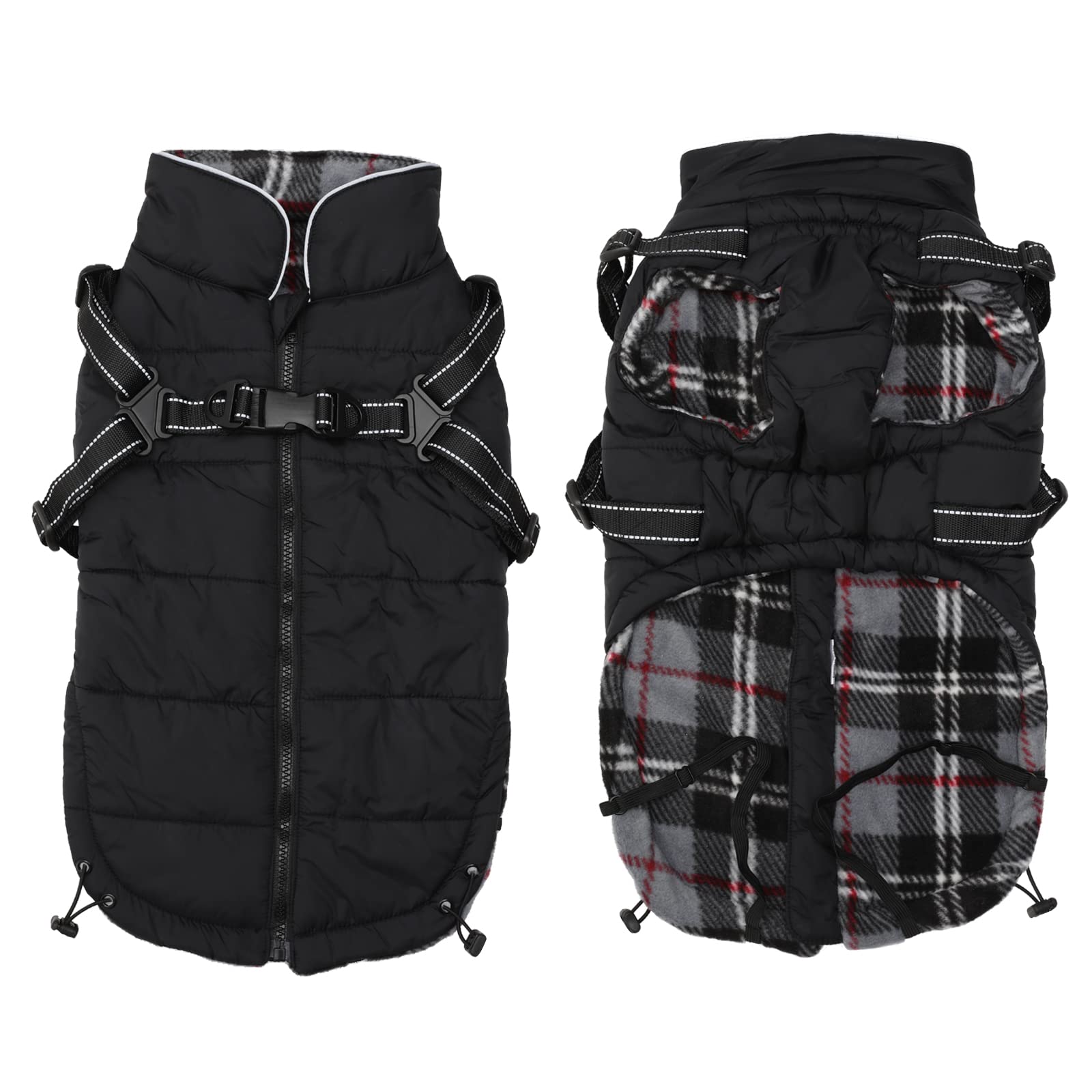 Waterproof & Padded Dog Coat with Harness - Warm Winter Jacket for Small & Medium Breeds - Halloween & Christmas Pet Apparel - Black - Small - Perfect for Outdoor Walks & Holiday Events