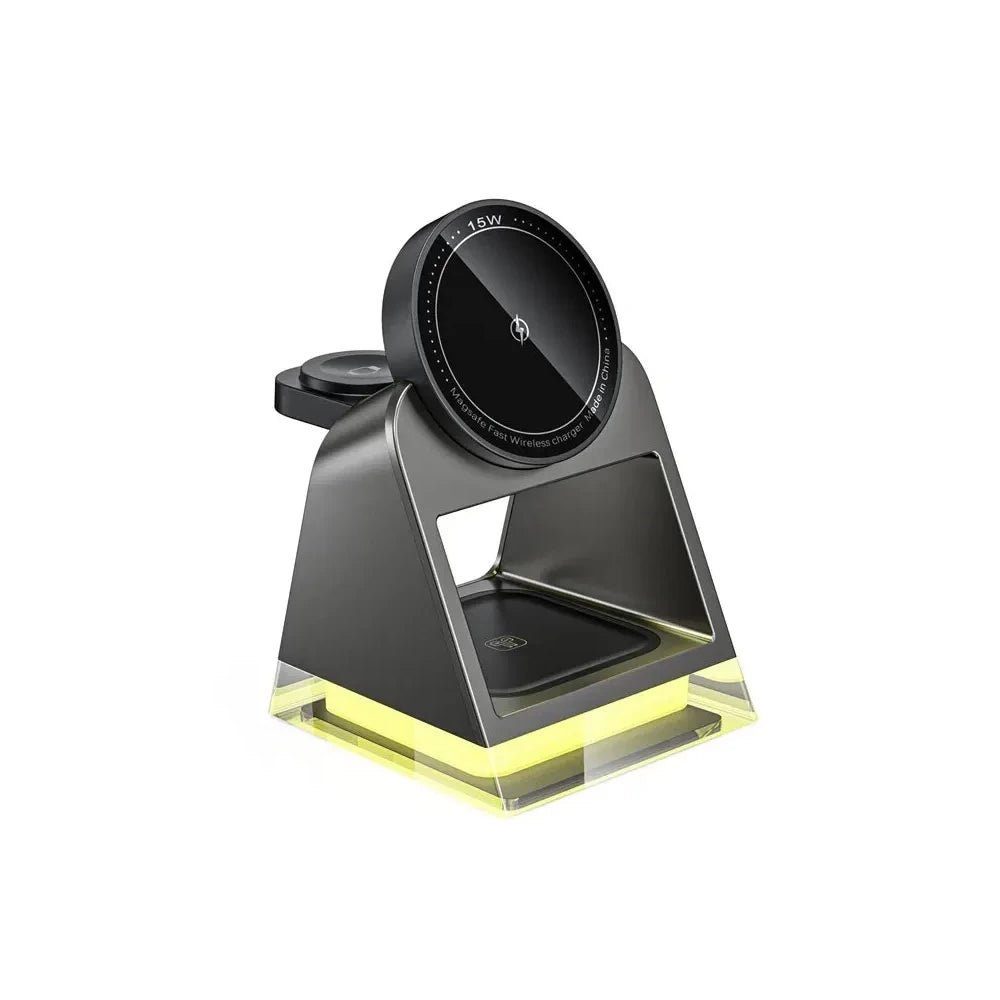PowerTrio Plus 3-in-1 Magnetic Wireless Charging Station for iPhone 14/13/12 - Fast Charging Stand for iPhone, AirPods & Apple Watch - Perfect for Home, Office & Nightstand Use