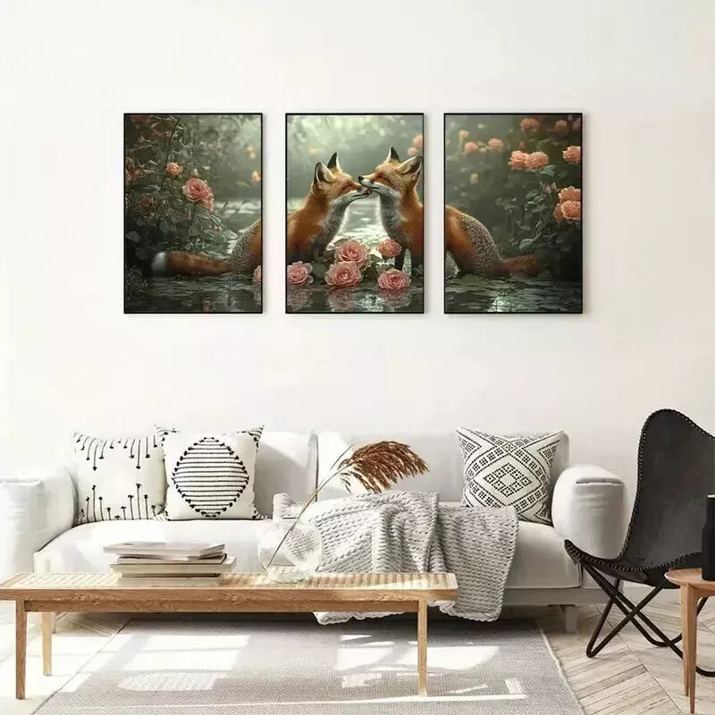 3-Piece Two Foxes in Serene Natural Setting Wall Art Set - Framed Canvas 50x70cm | High Quality Print | 100% Australian Made | Ready to Hang | Perfect for Living Room, Bedroom & Office Decor