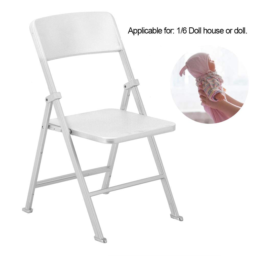 1/6 Scale Dollhouse Folding Chair - Miniature Foldable Silver Chair for Doll Accessories, Photography & Scene Shooting | Perfect for Dollhouse Displays, Toy Photography & Collectible Scenes