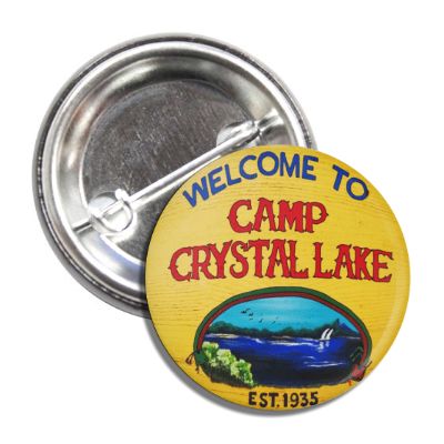 Crystal Lake Camping Button - Vintage Style Outdoor Enamel Pin for Hiking & Backpacking Gear - Perfect for Jackets, Hats & Backpacks