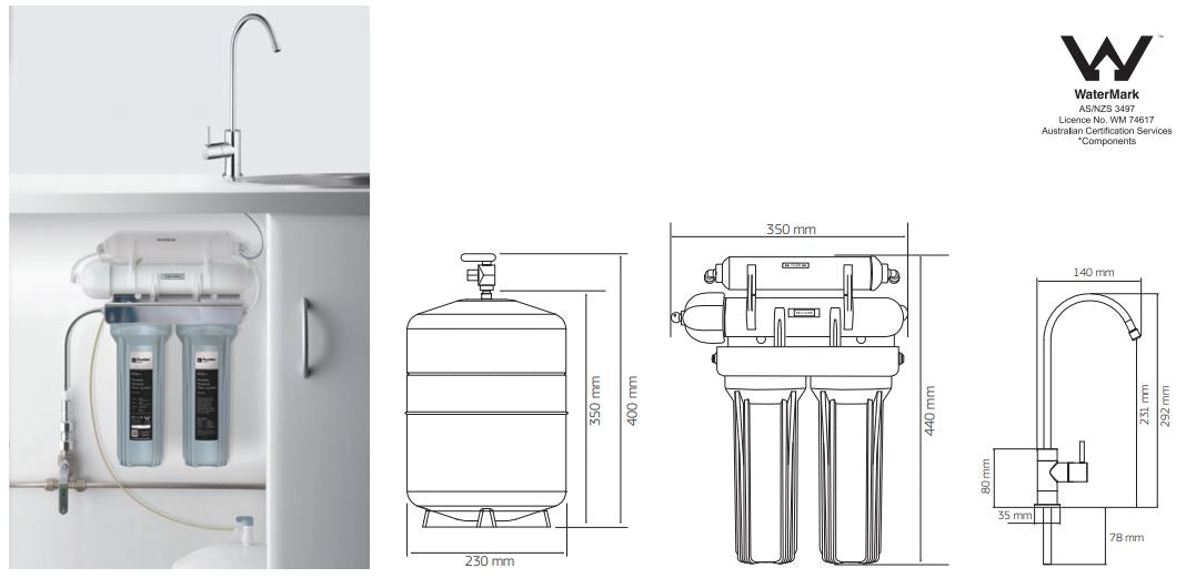 Puretec RU194 4-Stage Reverse Osmosis Undersink Water Filtration System - 283 LPD (75 GPD) - Clean Drinking Water for Home, Kitchen & Office Use