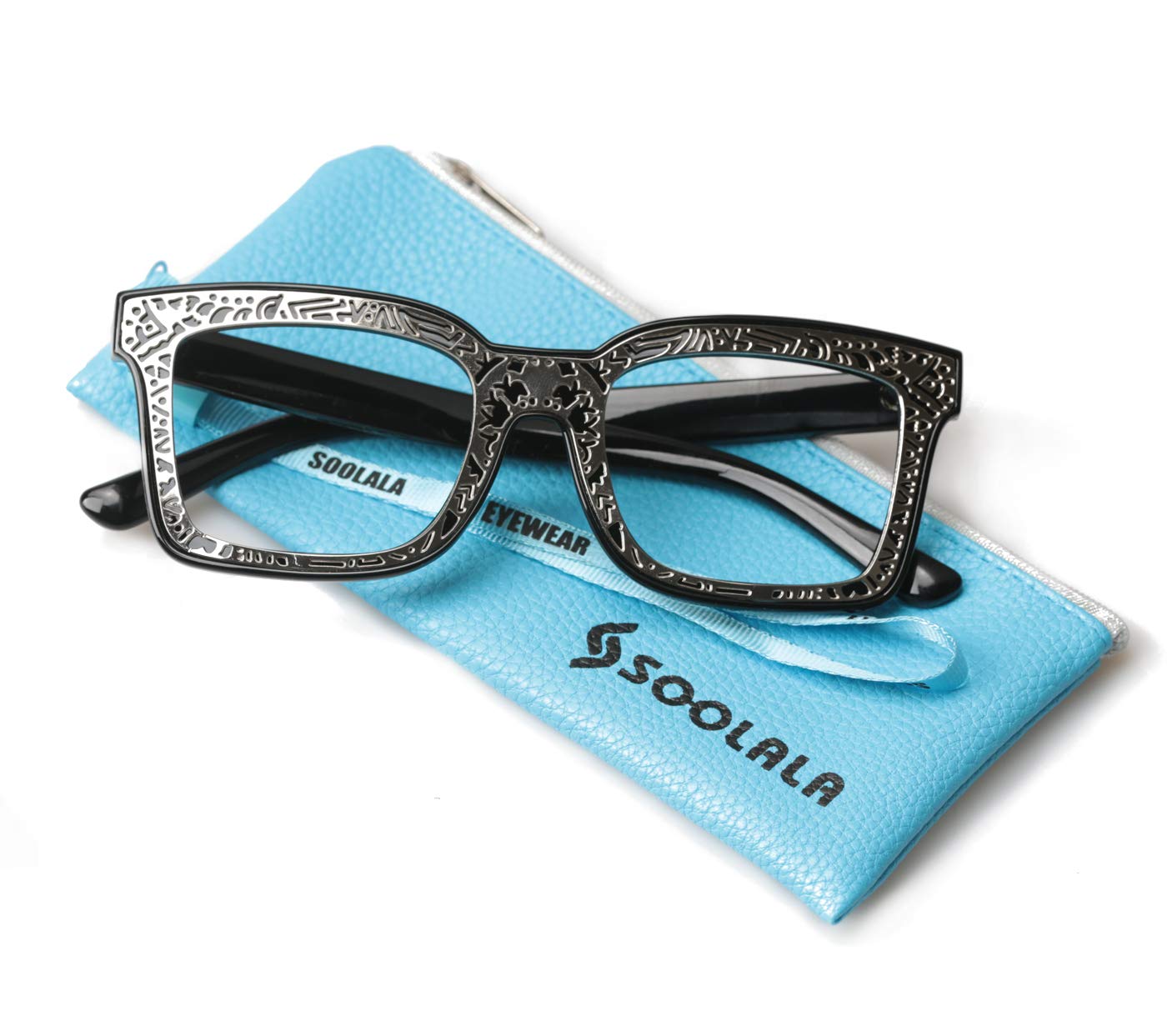 SOOLALA Women's Fashion Square Reading Glasses - Trendy Patterned Frame Readers (1.0-3.5 Strength) for Reading, Computer Use & Close Work