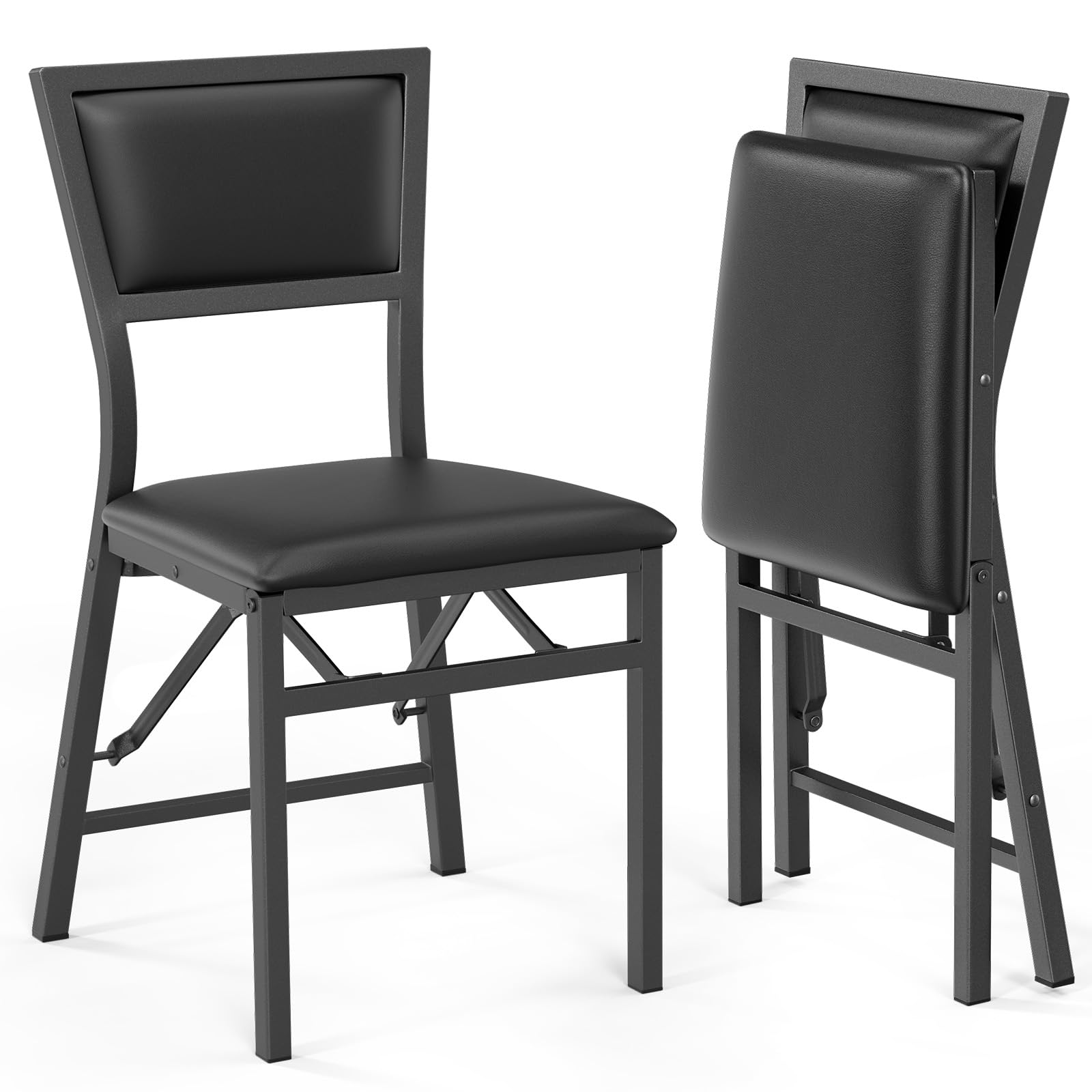VINGLI 2-Pack Padded Folding Chairs with Cushion - Heavy Duty Metal Frame Foldable Dining Chairs for Kitchen, Small Spaces, Outdoor Picnics & Indoor Events