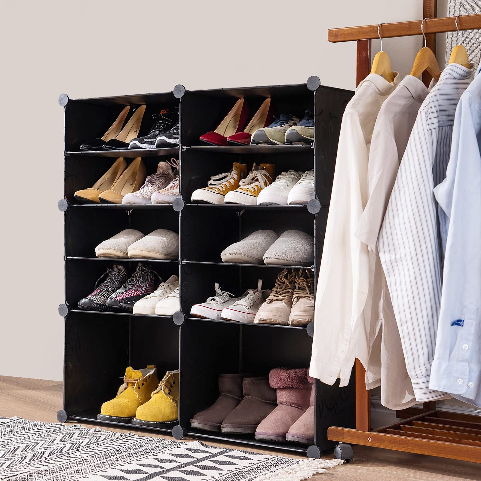 24 Pair Shoe Organizer Cabinet - Stackable Space Saving Shoe Rack with Doors for Closet, DIY Narrow Standing Shoe Storage | Perfect for Bedroom, Entryway, Mudroom & Small Spaces