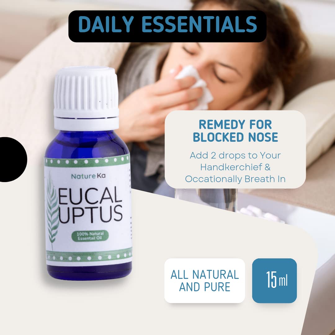 Natureka Eucalyptus Essential Oil - 100% Pure Natural Therapeutic Grade Aromatherapy Oil for Diffuser, Massage & Relaxation | Chemical-Free Bath & Shower Oil | 15ml Bottle for Home Spa, Yoga & Stress Relief