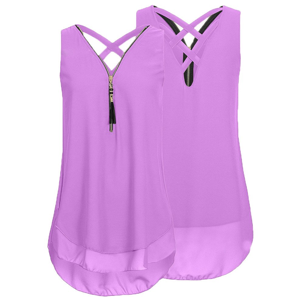 Women's Loose Sleeveless Cross Back Tank Top with V-Neck & Layered Hem - Casual Summer Tops for Beach, Gym, and Everyday Wear