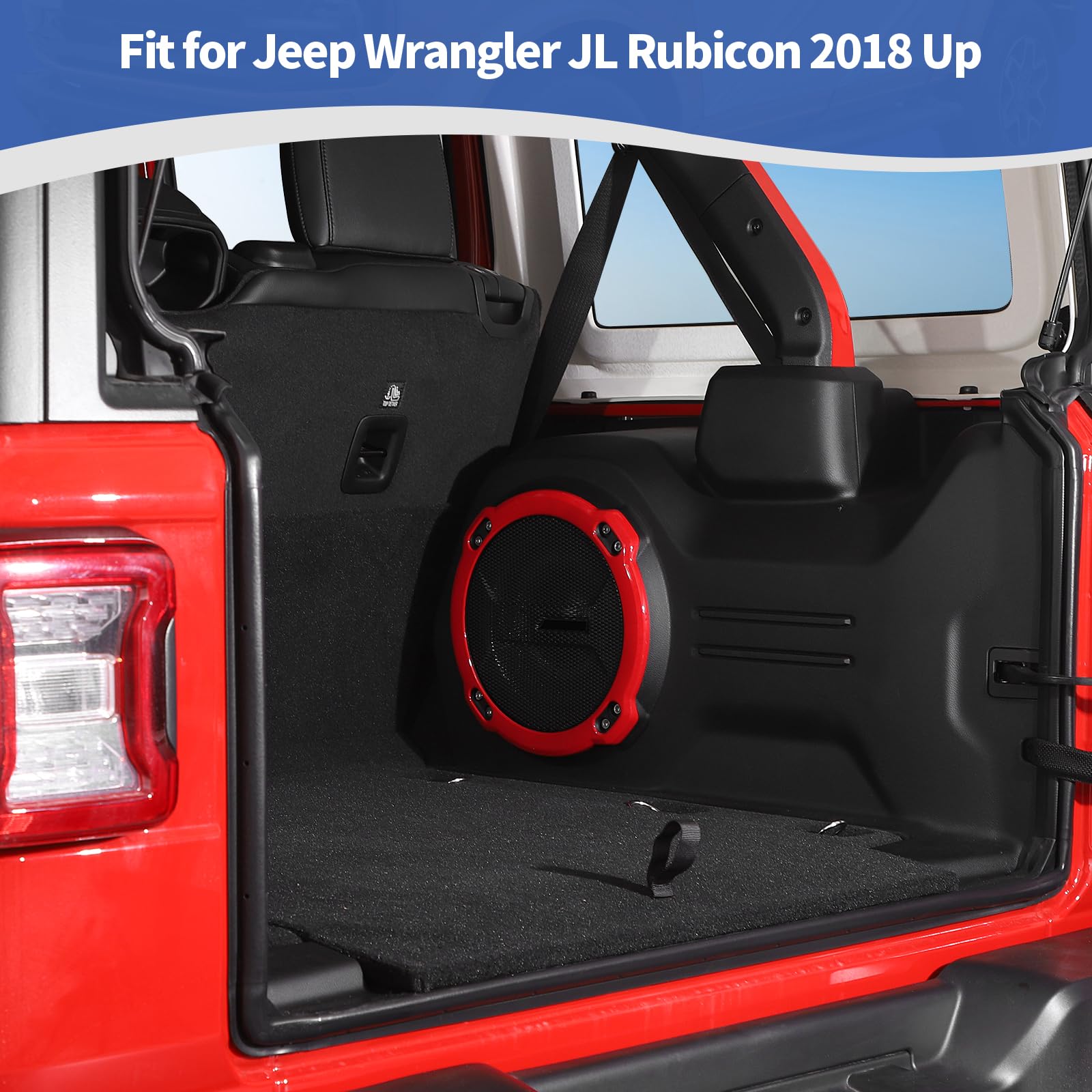 RT-TCZ Red Trunk Speaker Cover Trim Ring for Jeep Wrangler JL Rubicon 2018-2023 | Interior Accessories & Sound System Upgrade | Perfect for Off-Road Adventures & Car Audio Enthusiasts