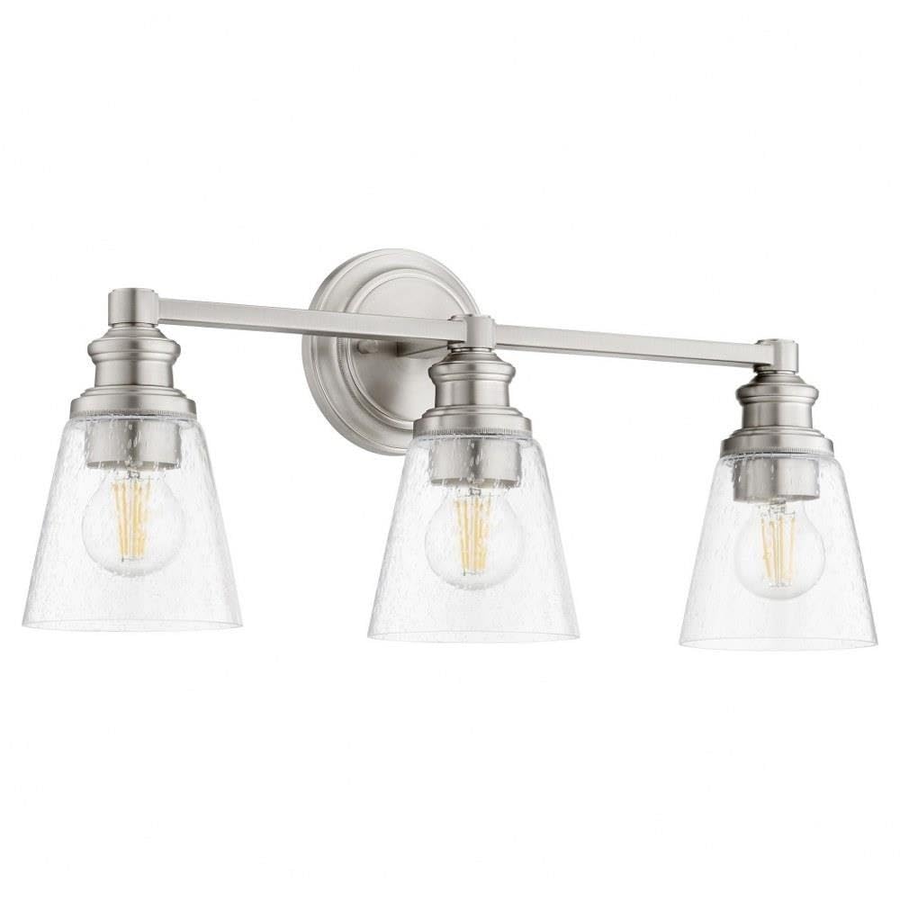 Dunbar Collection Quorum 509-3-65 Transitional Three-Light Vanity Light in Pewter, Nickel & Silver Finish - Perfect for Bathroom, Powder Room & Dressing Area Lighting