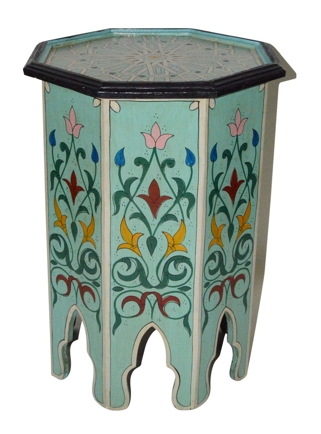 Handmade Moroccan Wood Side Table - Exquisite Aqua Blue Hand-Painted Design for Living Room, Bedroom & Patio Decor
