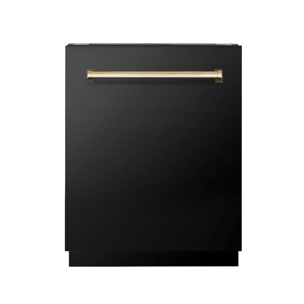 ZLINE Autograph Edition 24-inch Built-In Dishwasher - Tallac Series with 3rd Rack, Top Controls & Tall Tub in Black Stainless Steel with Polished Gold Handle, 51dBa (DWVZ BS 24 G) - Perfect for Modern Kitchens, Open Concept Homes & Luxury Renovations