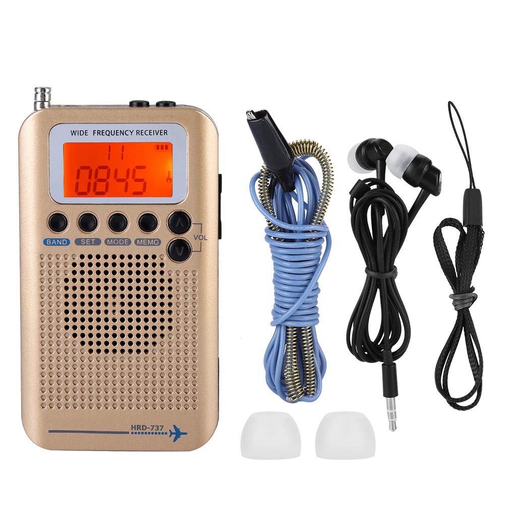 Portable Air Band Radio Receiver - Full Band AM/FM/CB/SW/VHF Handheld Aircraft Radio with Extended Antenna, LCD Display, Alarm & Earphones (Gold) | Perfect for Aviation Enthusiasts, Emergency Preparedness & Outdoor Adventures